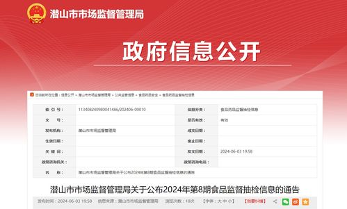 潜山市市场监督管理局关于公布2024年第8期食品监督抽检信息的通告